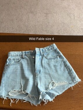 wild fable light blue distressed high-rise denim shorts